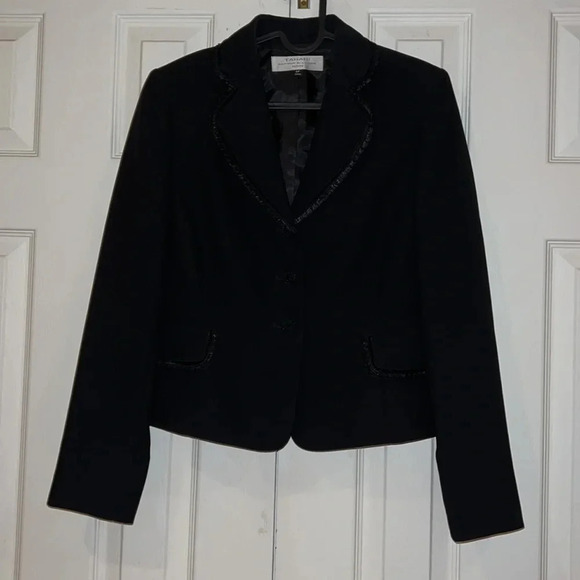 Tahari Satin bow trim triple breasted Crepe blazer Sz 6 petite - Picture 4 of 16